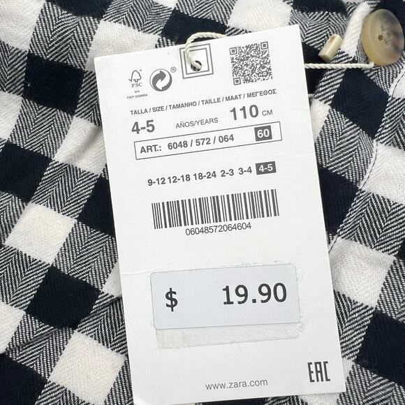 NWT Zara Black Buffalo Plaid Button Down Shirt - Picture 5 of 6